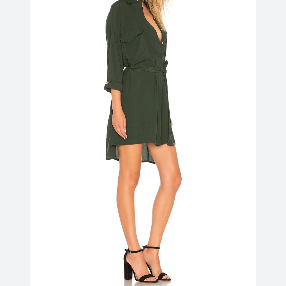 Faithfull the Brand Olive Green Shirt Dress with Brown Leather A&F Belt – Size 4